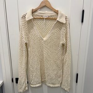 Cream Knit V-Neck Sweater